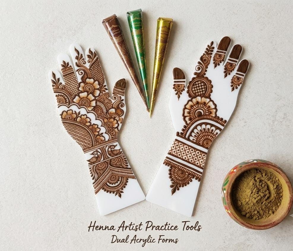 Henna Practice Hand (Pack of 4): Reusable Mehendi Training Board Acrylic