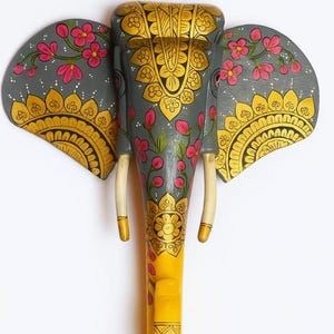 Hand-Painted Wooden Ganesha Wall Art: Indian Folk Decor, Spiritual Boho Hanging