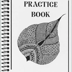 May include: A spiral-bound Henna Practice Book with a black and white leaf design on the cover. The cover features the text "HENNA PRACTICE BOOK" in a bold, serif font. The leaf illustration is detailed with intricate patterns.