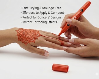 Instant Henna Pen, Quick Dry Alta Marker, Temporary Tattoo for Dancers, Red Body Art Marker