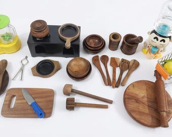 Handmade Wooden Miniature Kitchen Set (40-Piece Real Working Combo)