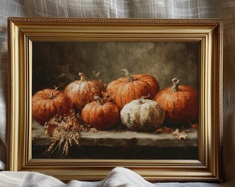 Pumpkin Harvest Still Life Print, Vintage Fall Wall Art for Rustic Farmhouse Decor, Autumn Digital Download