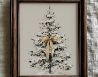 Golden Bow Christmas Tree Print: Retro Coquette Holiday Decor (Digital Download)