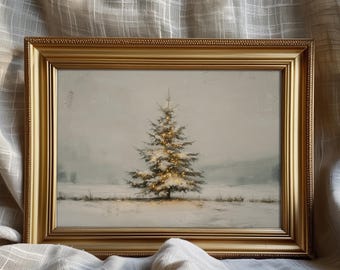 Vintage Snowy Christmas Tree Print, Neutral Holiday Wall Art for Rustic Winter Decor, Minimalist Christmas Digital Download Printable