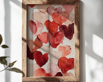 Vintage Romantic Red Pink Heart Printable Wall Art | Valentine's Day Boho Abstract Oil Painting | Digital Download Decor