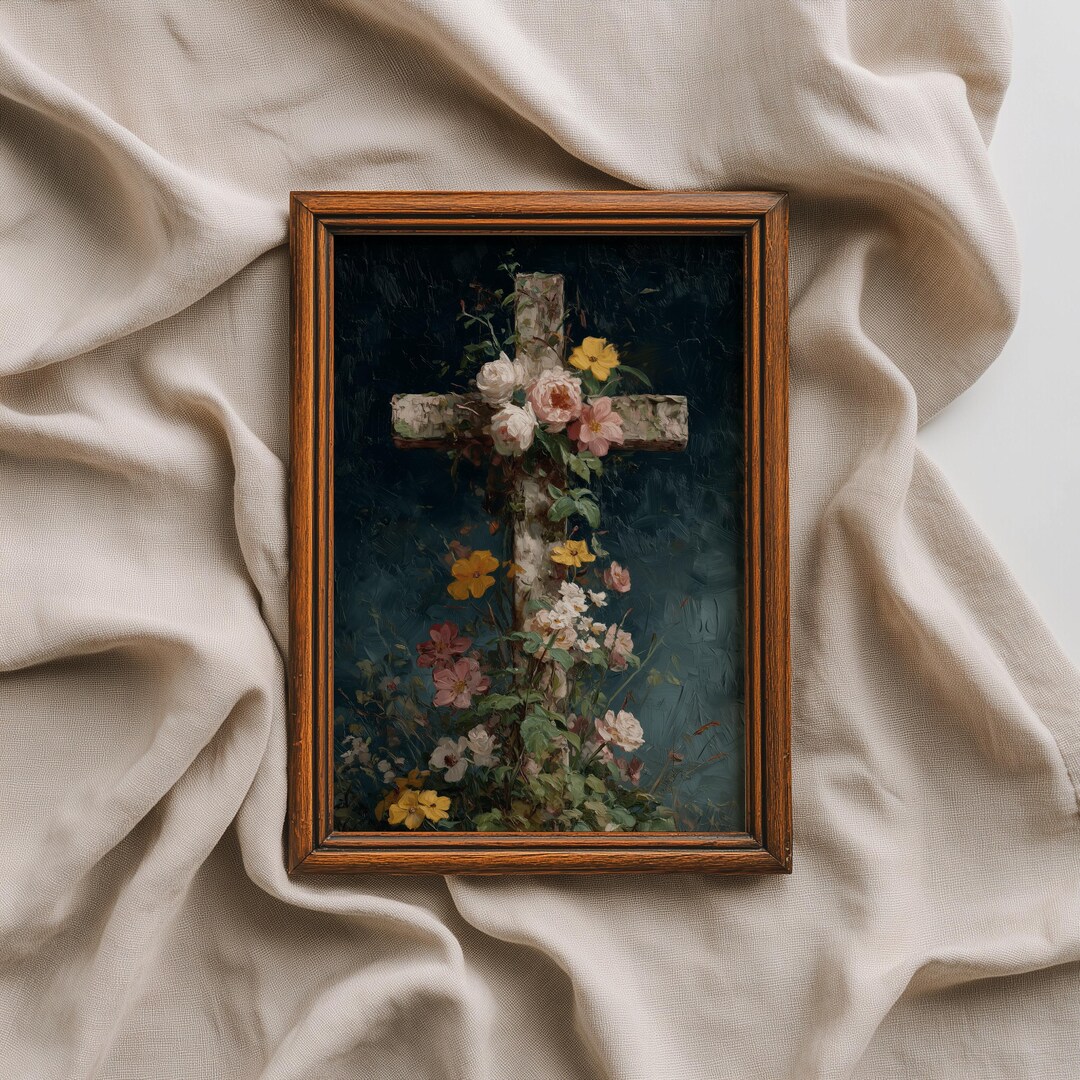 Vintage Christian Cross Wall Art, Religious Easter Print With Antique ...
