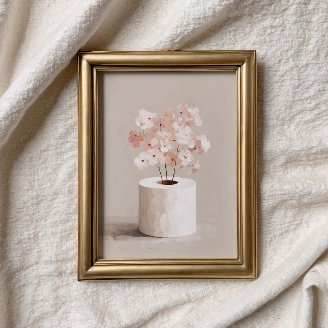 Funny Toilet Paper Roll Plant Print, Minimalist Botanical Bathroom Wall ...