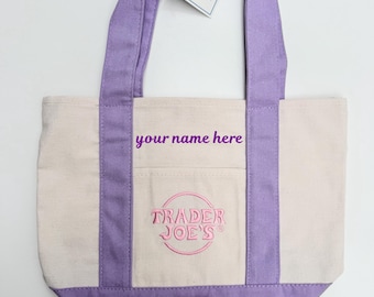 CUSTOM Embroidered Mini Pastel Trader Joe's Tote Bag / Embroidery / Embroidered Tote