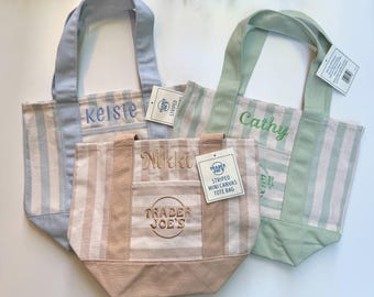 CUSTOM Embroidered Mini Striped Trader Joe's Tote Bag / Embroidery / Embroidered Tote