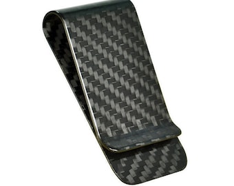 Real Carbon Fiber Money Clip Credit Card Wallet Cash Holder Black Gloss Finish
