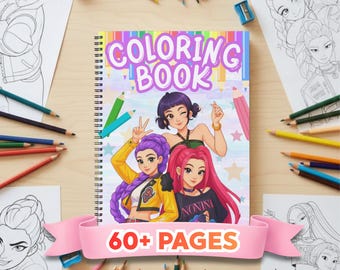 Hunters Anime Mädchen Malseiten - 65+ druckbares Malbuch für Kinder, süße Charaktere, lustige Blätter, PDF Malpaket, Sofort-Download