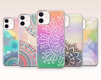 Mandala Phone Case Boho Pastel Watercolor Cover for iPhone 17, 16, 15, 14, 13, 12, Samsung S26, S25, S24, A17, A56, Pixel 10 Pro XL, 9, 8, 7