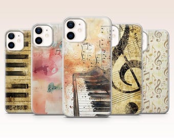 Music Lover Phone Case Piano Notes Vintage Cover for iPhone 17, 16, 15, 14, 13, 12, Samsung S26, S25, S24, A17, A56, Pixel 10 Pro, 9A, 8, 7A