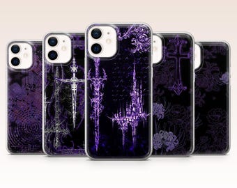 Mörkt mobilskal lila gotisk grunge-fodral för iPhone 17, 16, 15, 14, 13, 12, Samsung S26, S25, S24, A17, A56, Pixel 10 Pro XL, 9A, 8Pro, 7A