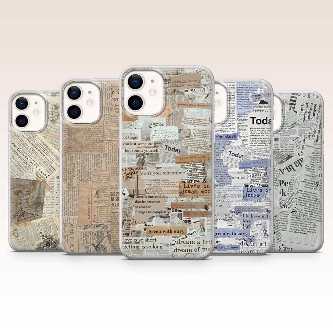 Phone Case Epaper Newspaper Phone Case Typography Retro Scrapbook Cover for iPhone 17, 16 ...