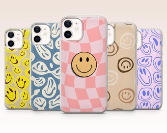 Smiley Phone Case Playful Retro Groovy Cover for iPhone 17, 16, 15, 14, 13, 12, Samsung S26, S25, S24, A17, A56, Pixel 10 Pro XL, 9A, 8A, 7A