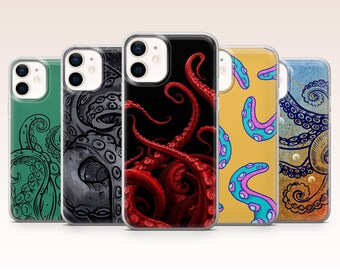 Octopus Phone Case Tentacle Kraken Nautical Cover for iPhone 17, 16, 15, 14, 13, 12, Samsung S26, S25, S24, A17, A56, Pixel 10 Pro XL, 9A, 8