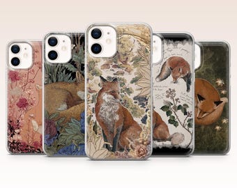 Fox Phone Case Botanical Cottagecore Forest Cover for iPhone 17, 16, 15, 14, 13, 12, Samsung S26, S25, S24, A17, A56, Pixel 10 Pro, 9A, 8, 7