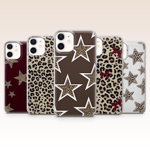 Leopardmönstrat mobilskal med stjärnor, djärvt moderiktigt fodral för iPhone 17, 16, 15, 14, 13, 12, 11, Samsung S25, S24, A16, A56, Pixel 10 Pro XL, 9A, 7A