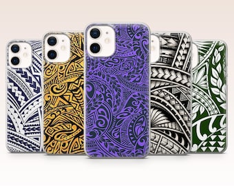 Tribal Phone Case Polynesian Pattern Purple Cover for iPhone 17, 16, 15, 14, 13, 12, Samsung S26, S25, S24, A17, A56, Pixel 10 Pro XL, 9A, 8