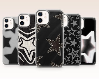 Stars Phone Case Black White Grunge Studded Cover for iPhone 17, 16, 15, 14, 13, 12, Samsung S26, S25, S24, A17, A56, Pixel 10, 9A, 8Pro, 7A
