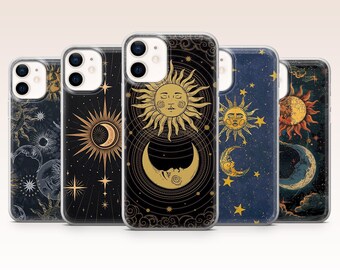Sun Phone Case Moon Celestial Astrology Cover for iPhone 17, 16, 15, 14, 13, 12, Samsung S26, S25, S24, A17, A56, Pixel 10 Pro XL, 9A, 8, 7A
