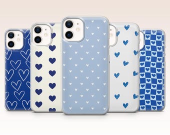 Blue Heart Phone Case Cute Sweet Aesthetic Cover for iPhone 17, 16, 15, 14, 13, 12, Samsung S26, S25, S24, A17, A56, Pixel 10 Pro, 9A, 8, 7A