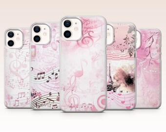 Music Phone Case Pink Notes Romantic Cover for iPhone 17, 16, 15, 14, 13, 12, Samsung S26, S25, S24, A17, A56, Pixel 10 Pro XL, 9A, 8Pro, 7A