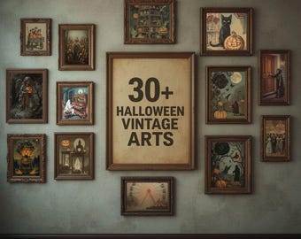 Vintage Halloween Prints Set: Spooky Digital Download for Party Decor (30 Designs)