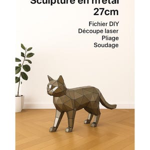 Escultura de gato en formato DXF de 45 cm | Cortada, doblada y soldada con láser | Estatua de metal para diseño DIY
