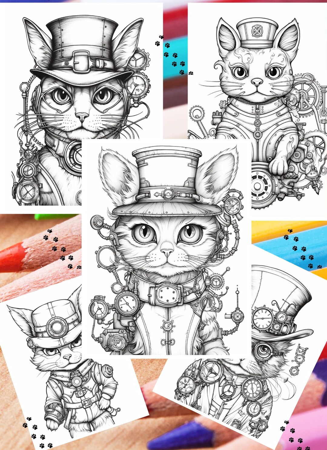 Steampunk Cat Coloring Page | Relaxing Feline Art (digital Download) - Etsy