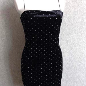 H&M Black Velvet Rhinestone Mini Dress Size L