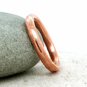Hand Cast Copper Ring, 3mm Rustic Band, Raw Japanese Patinas, Golden, Bronze, Silver Liner