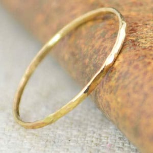 Hammered 14k Yellow Gold Stacking Ring: Minimalist Solid Gold Band
