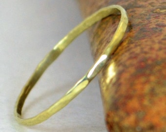 Super Thin 14k Green Gold Stacking Ring: Delicate Electrum Hammered Band
