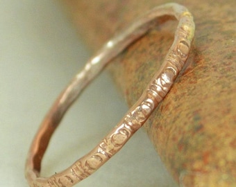 14k Rose Gold Wedding Band Ring, Rustic Ripple Pattern
