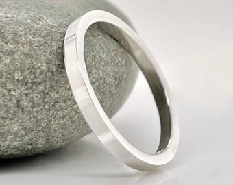 2mm Solid Platinum Wedding Band, Minimalist 950 Ruthenium Ring, Free Engraving