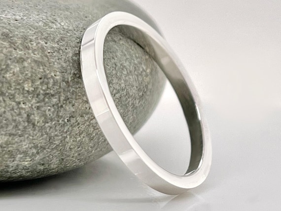 2mm Solid Platinum Wedding Band, Minimalist 950 Ruthenium Ring, Free Engraving