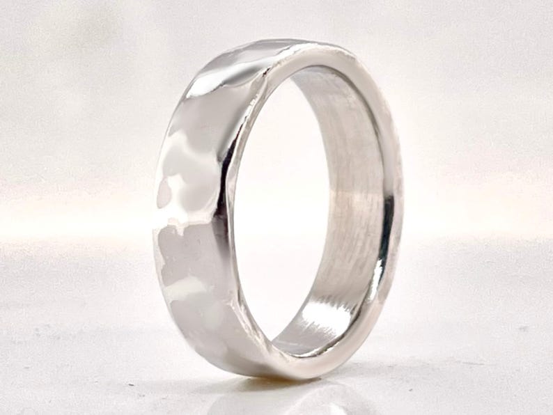 Heavy 950 4mm Platinum Ruthenium Hammered Wedding Band, Rustic Ring, Free Engraving image 2