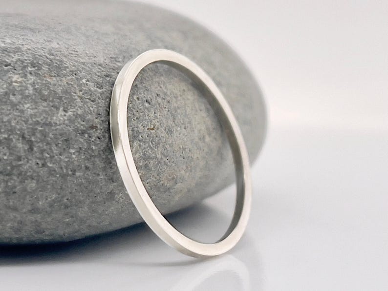 1 mm Solid Weiß Gold Quadrat Ring - Stapeln Spacer Band Bild 3