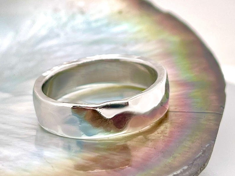 Heavy 950 4mm Platinum Ruthenium Hammered Wedding Band, Rustic Ring, Free Engraving image 4