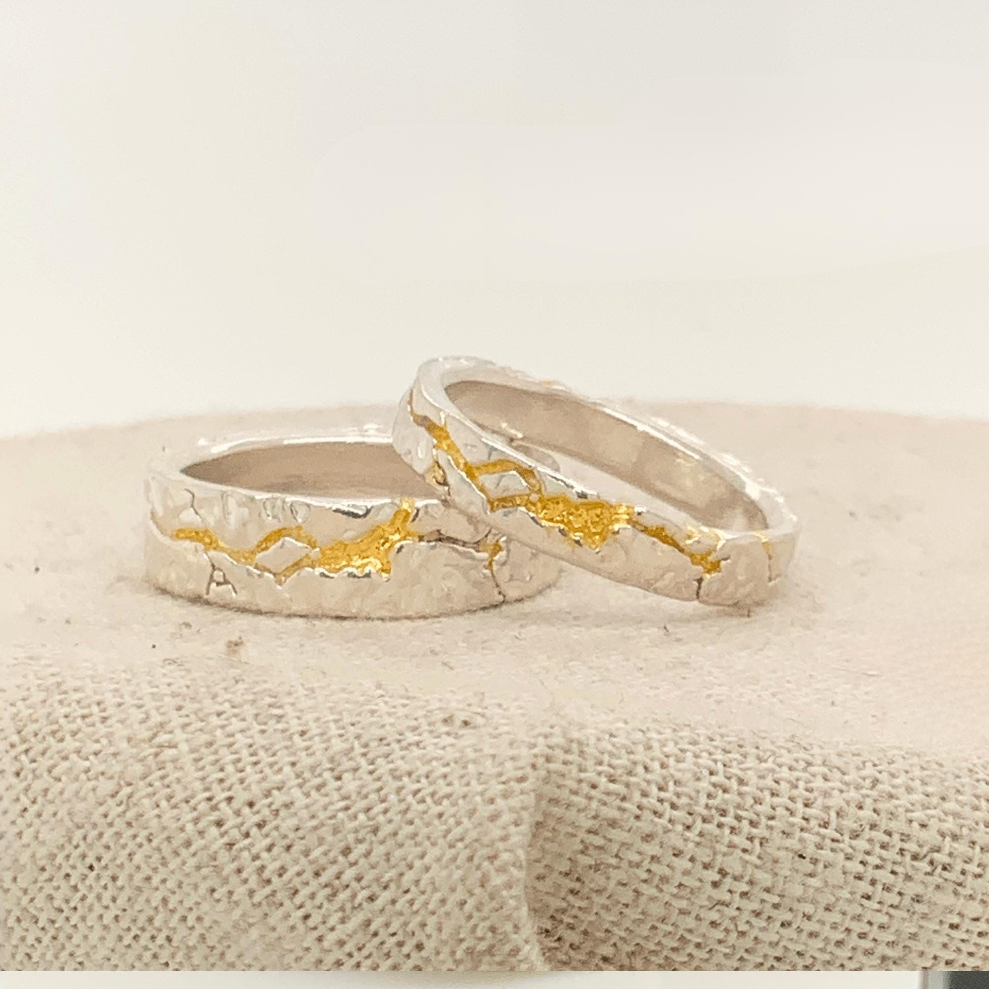 Palladium Sterling & 24k Wabi Sabi Ring Wedding Ring Set, 6mm - Etsy