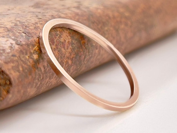 1mm Solid 10k Rose Gold Stacking Ring - Minimalist Square Band