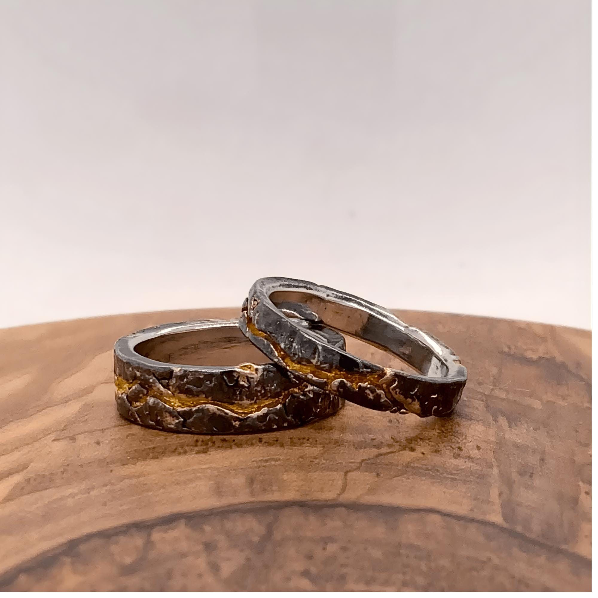Palladium Sterling & 24k Wabi Sabi Ring Wedding Ring Set, 6mm - Etsy
