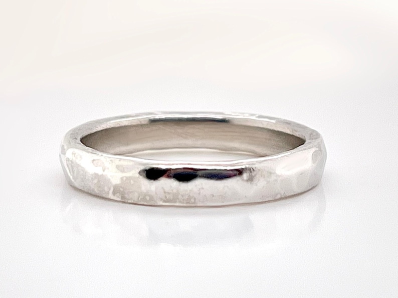 Heavy 3mm Platinum Hammered Wedding Band, Rustic 950 Platinum Ruthenium, Free Engraving image 2