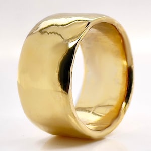 Chunky Solid Gold Hammered Wedding Band, Heavy Rustic Ring