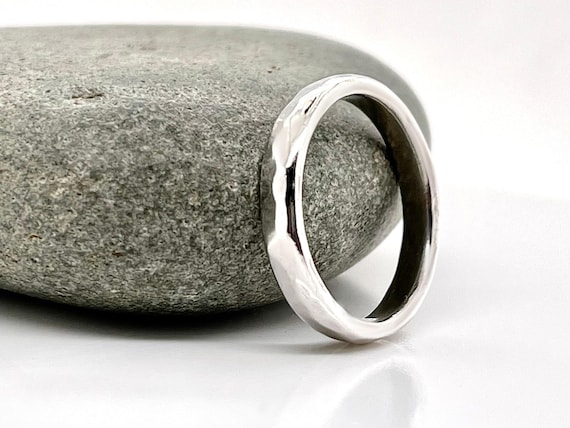 Heavy 3mm Platinum Hammered Wedding Band, Rustic 950 Platinum Ruthenium, Free Engraving