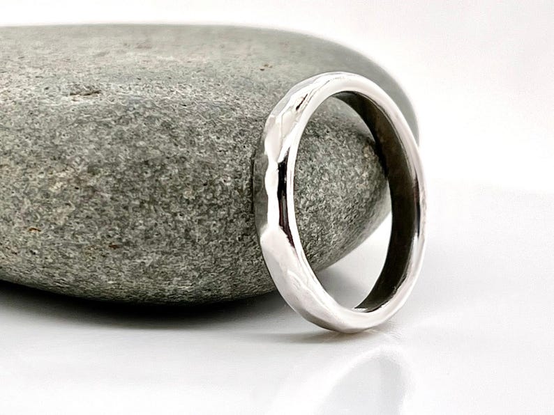Heavy 3mm Platinum Hammered Wedding Band, Rustic 950 Platinum Ruthenium, Free Engraving image 1