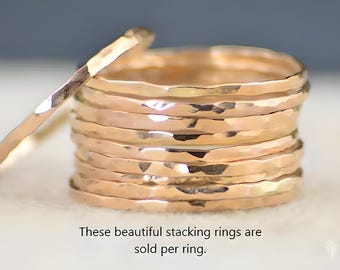 Dainty 14k Rose Gold Filled Stacking Ring: Hammered Thin Band