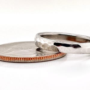 Heavy 3mm Platinum Hammered Wedding Band, Rustic 950 Platinum Ruthenium, Free Engraving image 5